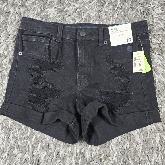 Aéropostale Pants - Aeropostale Shorts Womens 10 Black High Rise Midi 3 Inch Distressed Denim New